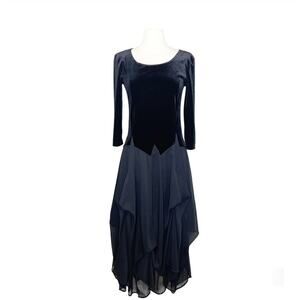 Magdalena Black Velour Chiffon Dress Size Small (4-6) Gathered Fairy Whimsigoth